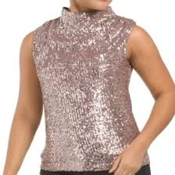 Cable & Gauge Blush Pink Sequin Mock Neck Sleeveless Top Size Medium - Picture 1 of 8